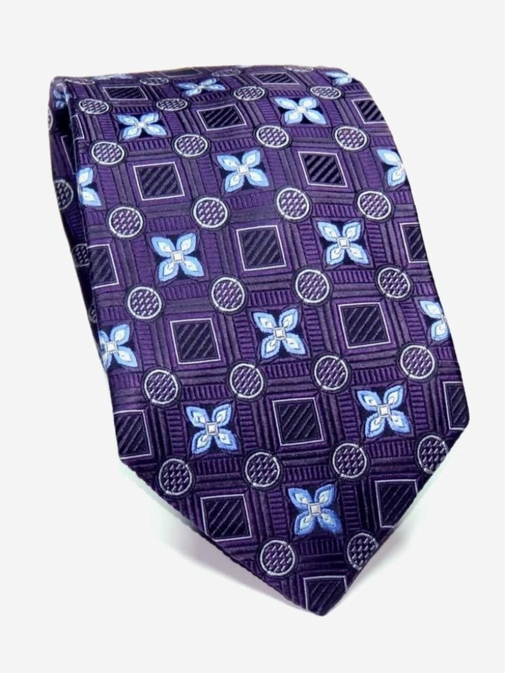 JOS A. BANK Signature Gold X-Long Purple Blue Floral Silk Tie 62 X 3 5/8"